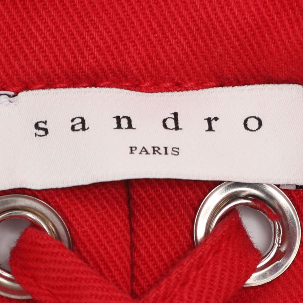 Sandro Red Denim Button Front Lace-Up Detail Jacket M - Picture 4 of 7